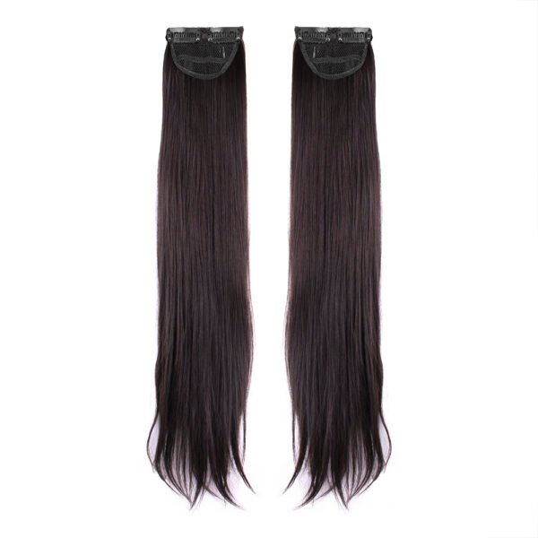 24 Inch Straight Side Patches Dark Brown Clip-In Hair Extensions (2pcs Set)