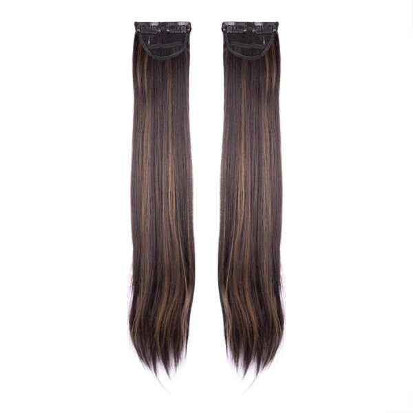 24 Inch Straight Side Patches Golden Highlights Clip-In Hair Extensions (2pcs Set)