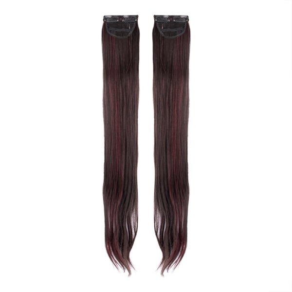 24 Inch Straight Side Patches Burgundy Clip-In Hair Extensions (2pcs Set)