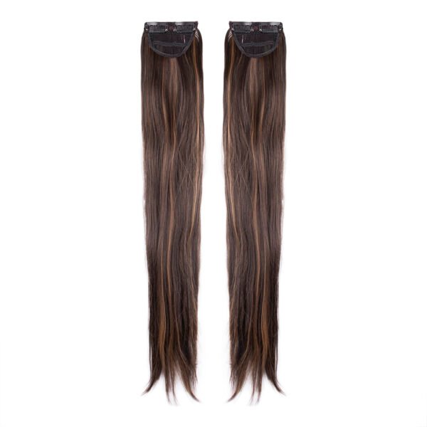 24 Inch Straight Side Patches Mix Brown Clip-In Hair Extensions (2pcs Set)