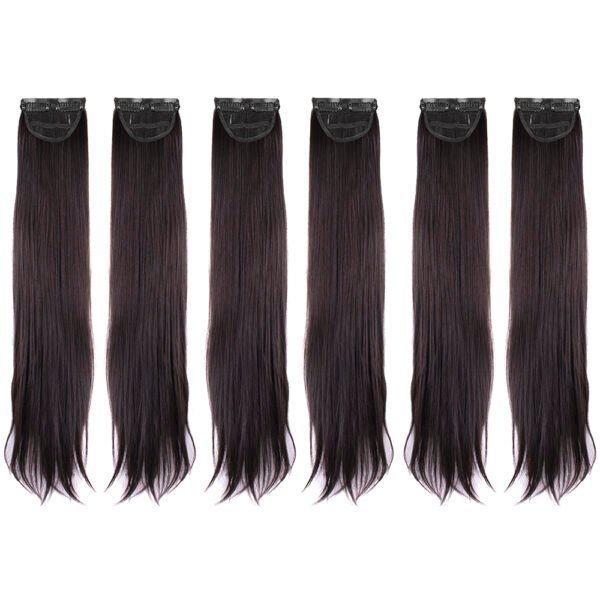 24 Inch Straight Side Patches Dark Brown Clip-In Hair Extensions (6pcs Set)