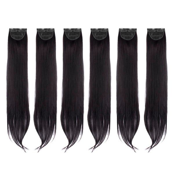 24 Inch Straight Side Patches Natural Black Clip-In Hair Extensions (6pcs Set)