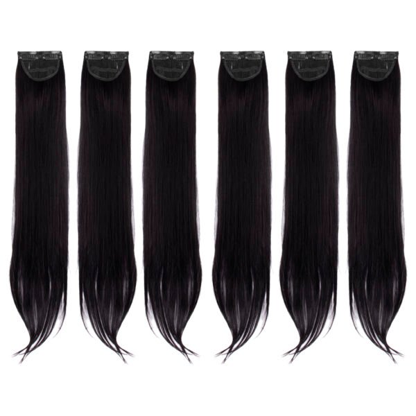 24 Inch Straight Side Patches Jet Black Clip-In Hair Extensions (6pcs Set)