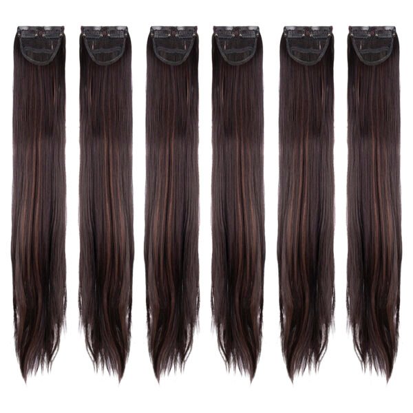 24 Inch Straight Side Patches Copper Highlights Clip-In Hair Extensions (6pcs Set)