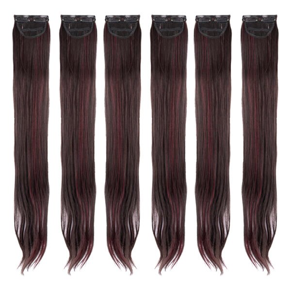 24 Inch Straight Side Patches Burgundy Clip-In Hair Extensions (6pcs Set)