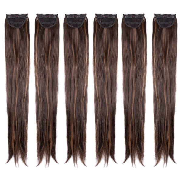 24 Inch Straight Side Patches Mix Brown Clip-In Hair Extensions (6pcs Set)